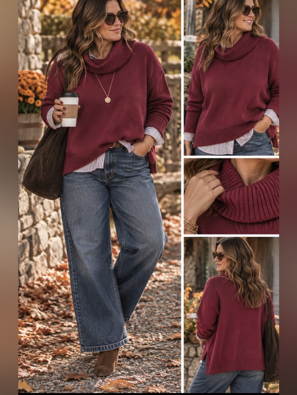 JEANNE PIERRE Cowl Neck Sweater ~Size XL ~Burgandy ~100% Cotton